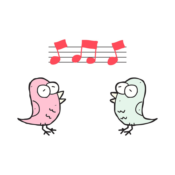 cartone animato due uccelli che cantano con note musicali
 - Vettoriali, immagini
