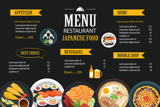 japanese food menu restaurant brochure design template - Vector, Image