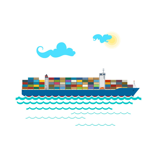 Container vrachtschip geïsoleerd op wit - Vector, afbeelding