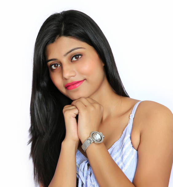 Closeup portrait of cute pretty smiling young indian woman - Photo, Image