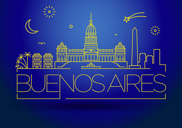 Buenos Aires City Skyline with Typographic Design - Vector, Image