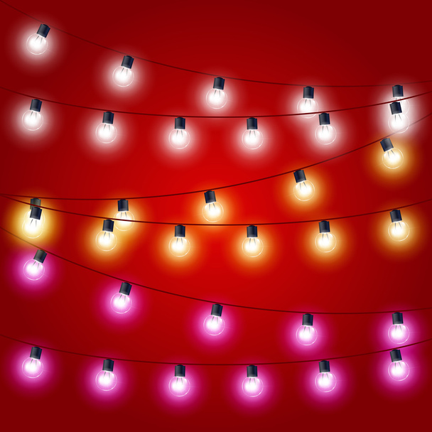 Sagging strung  of Christmas Lights - carnival decorations - Vector, Image