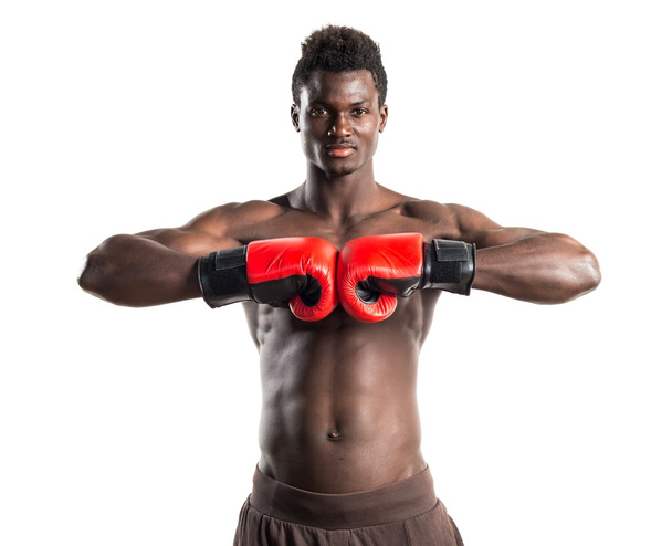 Красивый черный мужчина в боксёрских перчатках
 - Фото, изображение