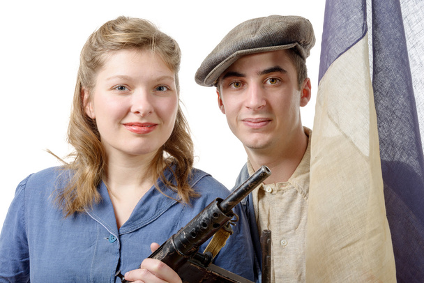 若いカップルのフランス 1944 年に解放に耐性 - 写真・画像