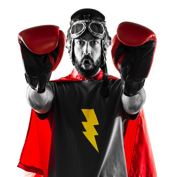 Superhero με γάντια του μποξ κάνοντας σήμα στοπ - Φωτογραφία, εικόνα