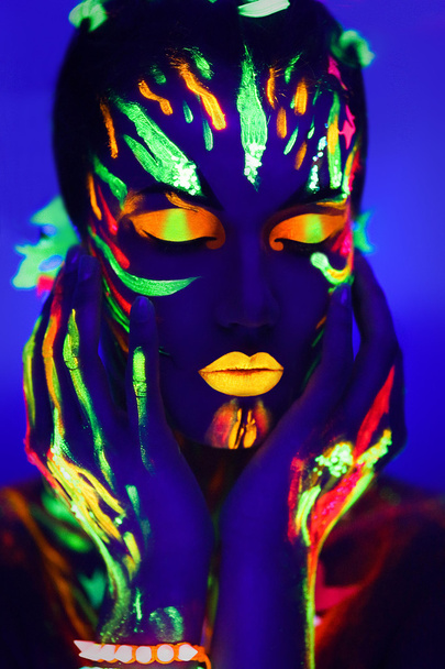 Neon make up art glowing painting - Valokuva, kuva