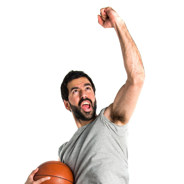 Lucky man playing basketball - 写真・画像