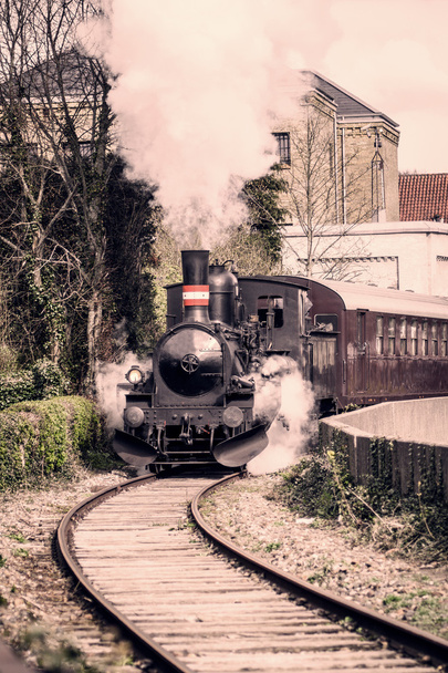 Пароход ветеранского поезда, едущего по железной дороге
 - Фото, изображение