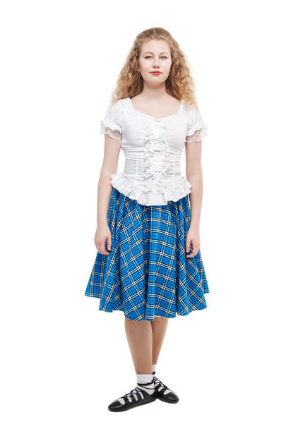 Fiatal nő a skót tánc ruházat - Fotó, kép
