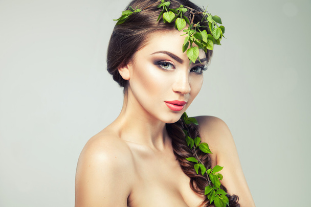Portrait of beautiful young woman with fresh clean skin and make - Photo, Image