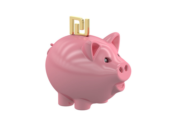 Piggy bank with symbol shekel, 3D rendering - Photo, Image