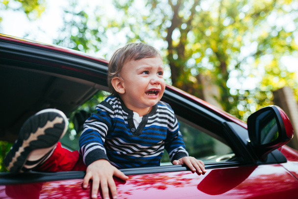 Arabada ağlayan erkek bebek. - Fotoğraf, Görsel