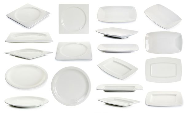Άδειο λευκό τετράγωνο πιάτο που απομονώνονται σε λευκό - Φωτογραφία, εικόνα