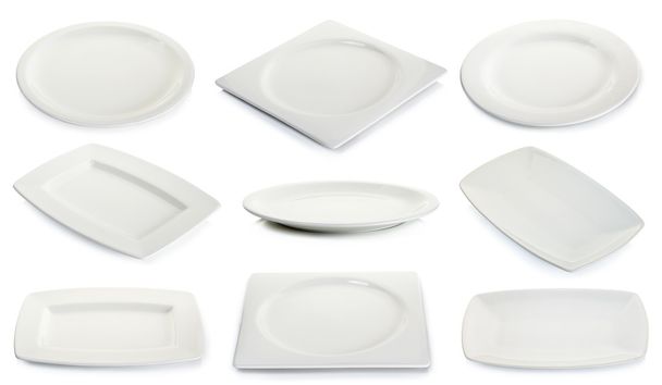 Pusty biały talerz kwadrat na białym tle - Zdjęcie, obraz