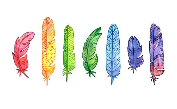 set of watercolor rainbow feathers - Foto, immagini