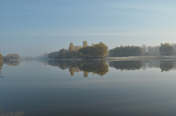 朝の強い現在の川。河口に流れる水。中央のヴィスワ川 - 写真・画像