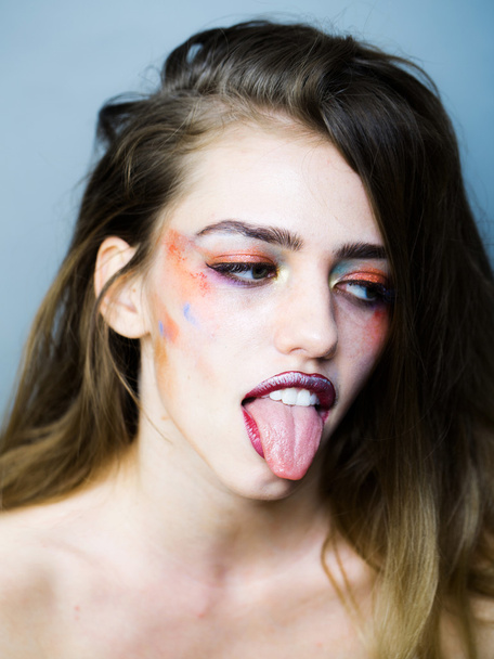 Girl with orange makeup - Photo, image