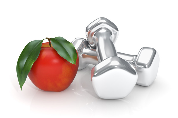 Apple and dumbells - Isolated - Photo, Image