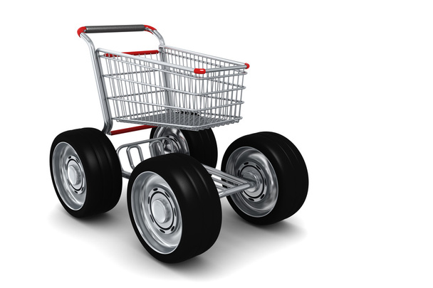 Carrinho de compras com rodas grandes isolado
 - Foto, Imagem