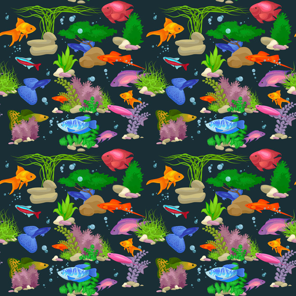 Aquarium fish vector illustration seamless pattern - Vettoriali, immagini