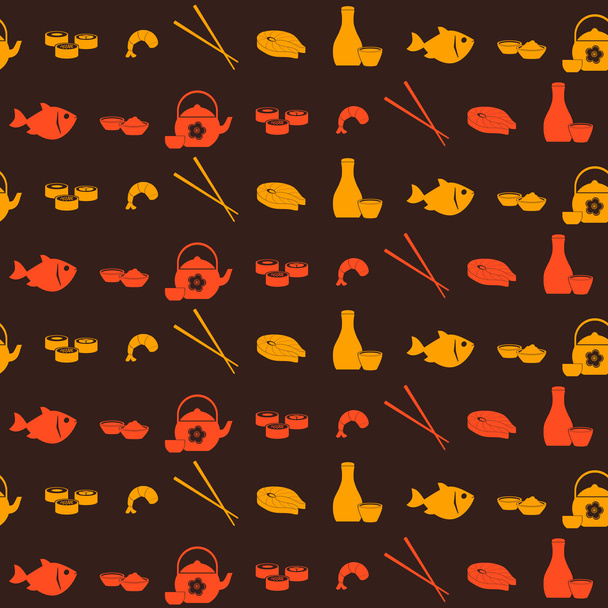 Naadloze patroon met sushi en sake pictogrammen   - Vector, afbeelding