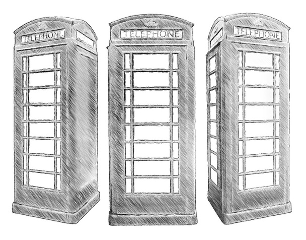 Klassieke Britse rode telefooncel. Illustratie in tekenen, schets stijl - Foto, afbeelding