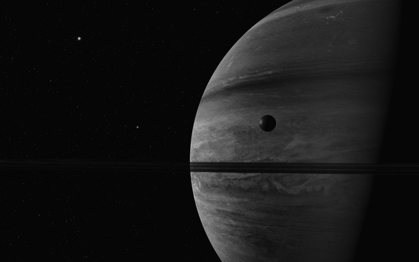 planeta Saturn s jeho satelity ve vesmíru - Fotografie, Obrázek