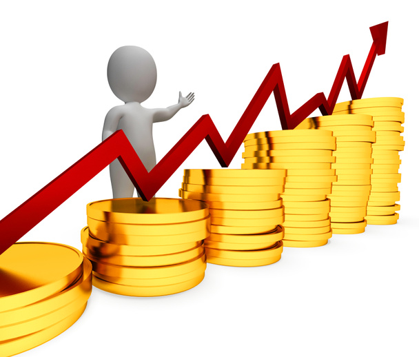 Aumento de monedas representa a la persona de negocios y avance 3d Renderi
 - Foto, imagen