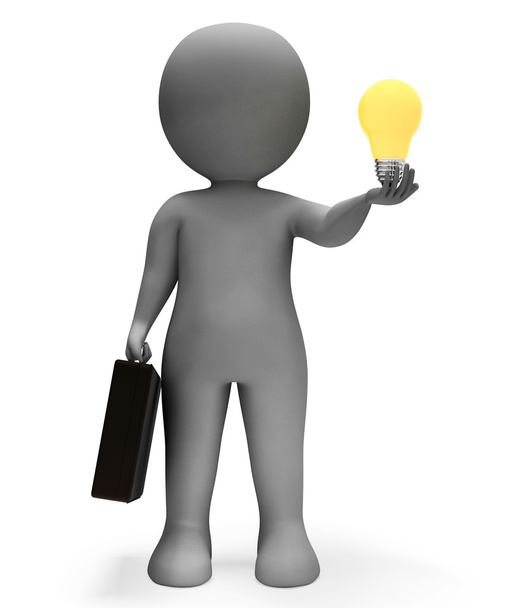 Businessman Lightbulb Shows Power Source And Character 3d Render - Photo, Image