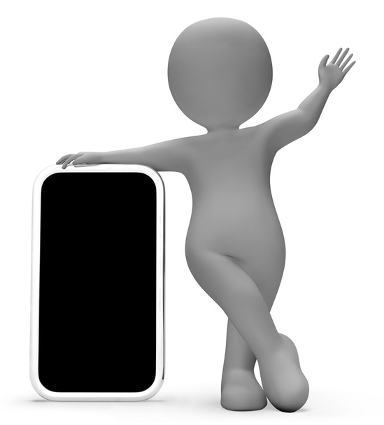 Personaje del teléfono inteligente significa World Wide Web y en blanco 3d renderizado
 - Foto, Imagen