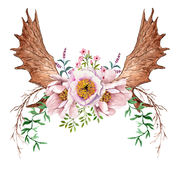 akvarell virágos agancs - Vektor, kép