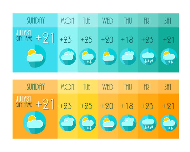 Weather Forecast. Weater Widget. Blue and Orange Colors. Vector Illustration - Wektor, obraz