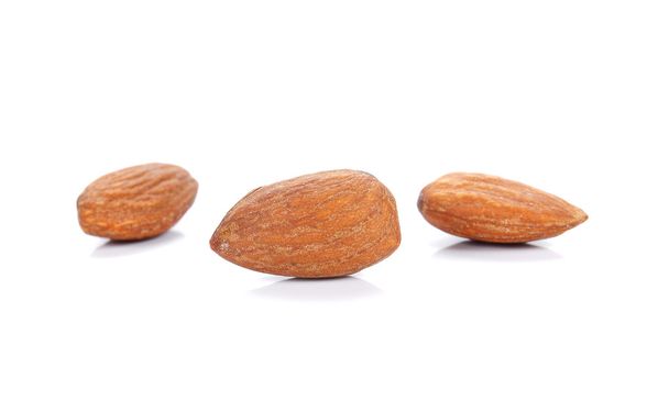 Almonds Salted on white background. - Zdjęcie, obraz
