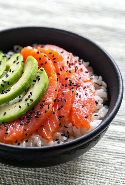 White rice with salmon and avocado - Photo, Image