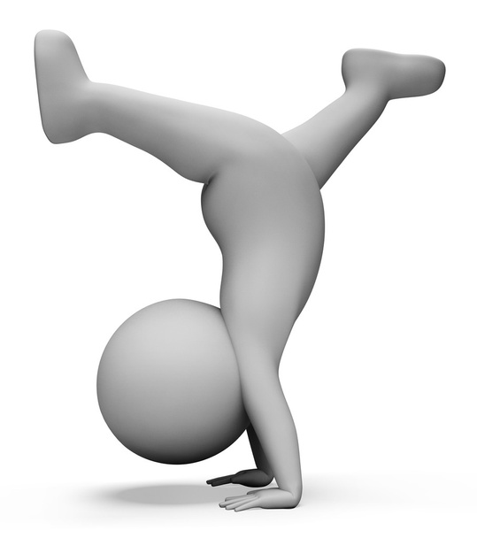Упражнения по гимнастике указывают на стойку для рук и трехмерный рендерин спортсмена
 - Фото, изображение