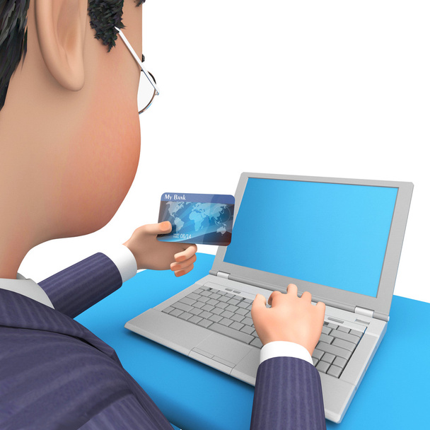 Cartão de crédito indica World Wide Web e renderização 3D de negócios
 - Foto, Imagem