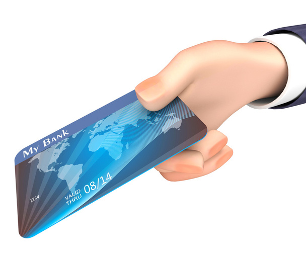 Tarjeta de débito indica persona de negocios y el banco 3d renderizado
 - Foto, imagen