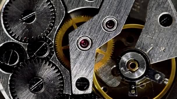 Mecanismo de reloj Vintage de trabajo macro acero filtrado (vídeo en bucle
) - Metraje, vídeo
