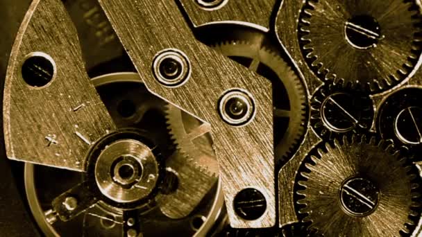 Mecanismo de reloj vintage de oro macro de trabajo (vídeo en bucle
) - Metraje, vídeo
