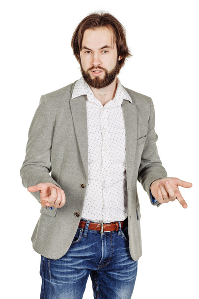 business man talking during presentation and using hand gestures - 写真・画像