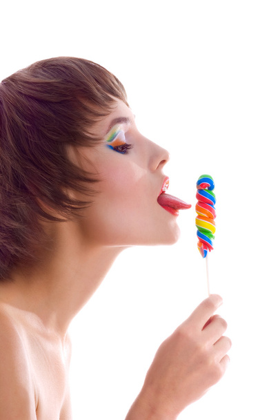 Pretty woman with bright candy - Foto, Imagen