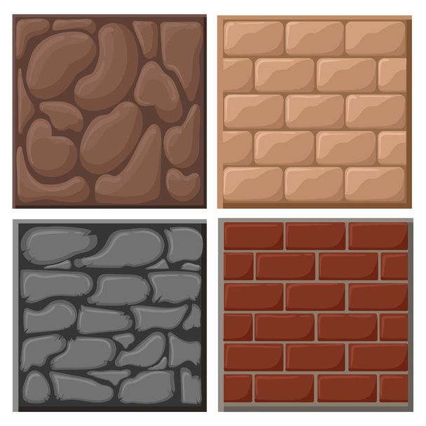 Different materials and textures for the game. Vector flat set Ground game patterns set, vector stone textures collection - Vector, Image
