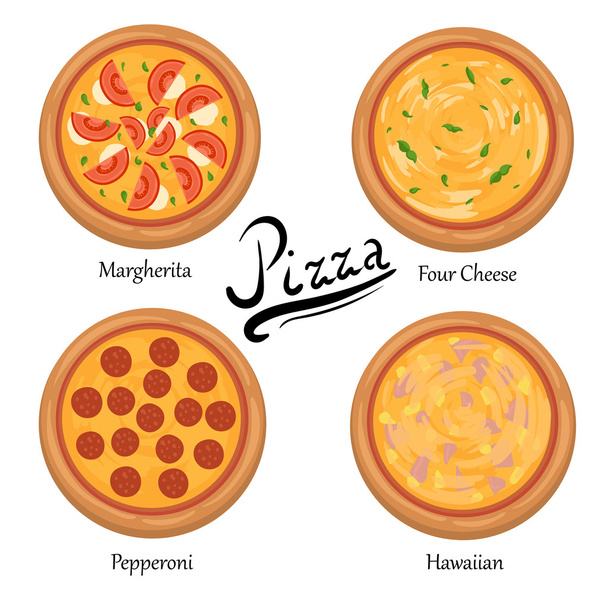 Pizza en el tablero e ingredientes
 - Vector, Imagen