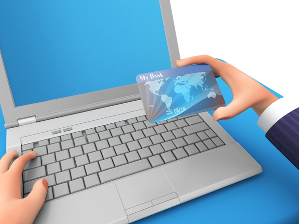 Cartão de crédito representa World Wide Web e renderização 3D de negócios
 - Foto, Imagem