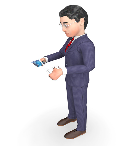 Кредитная карта указывает на предпринимателя ножницы и розничной 3d рендер
 - Фото, изображение