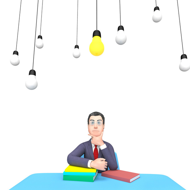 Pensando lâmpadas representa fonte de energia e adulto 3d Renderi
 - Foto, Imagem