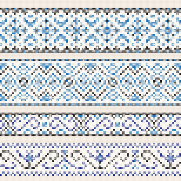 Padrão de bordado azul de malha popular tradicional
 - Vetor, Imagem