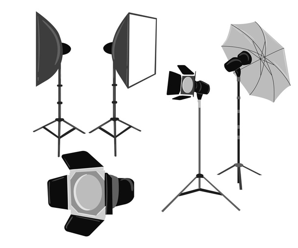Illustration with photo studio equipment isolated on white - Vector, Image