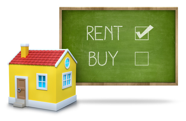 Rent vs buy concept on blackboard - Foto, imagen