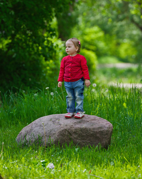 little girl standing on big stone - Zdjęcie, obraz
